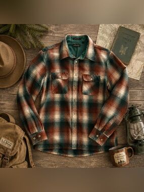 Vintage Escape Plaid Flannel Shirt Men’s Medium 15–15.5 Green Brown Button Front